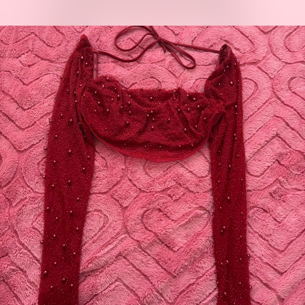 Oh Polly Burgundy Beaded Off-Shoulder Top